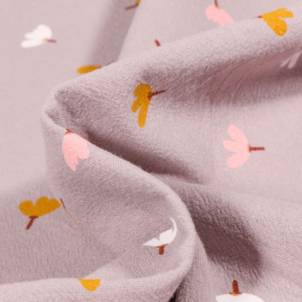 Tissu Coton lavé Petites fleurs colorés sur fond Gris - Par 10 cm