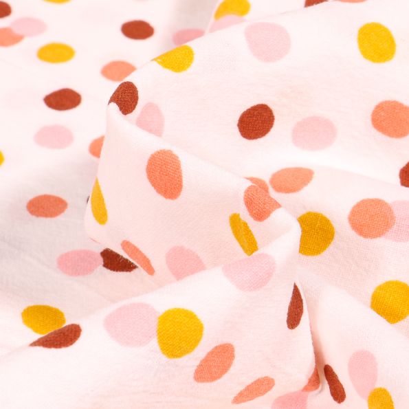 Tissu Coton lavé Confettis colorés sur fond Blanc cassé - Par 10 cm
