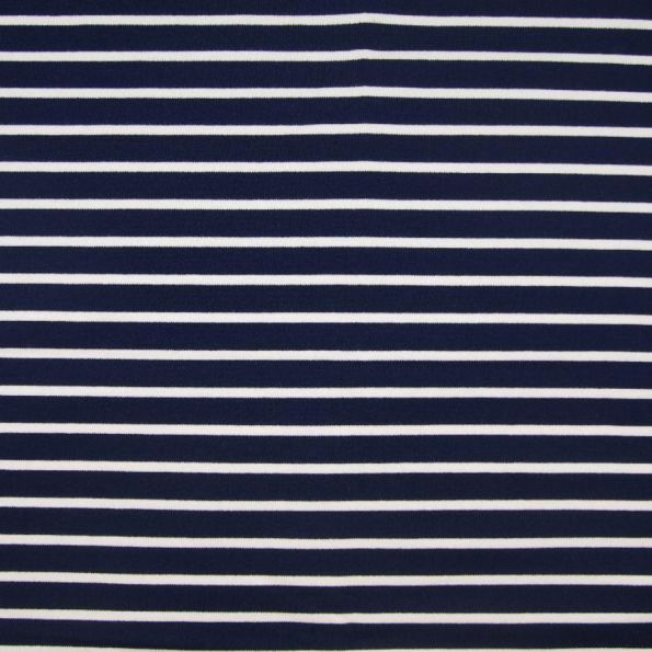 Tissu Jersey Coton Marnière sur fond Bleu marine - Par 10 cm