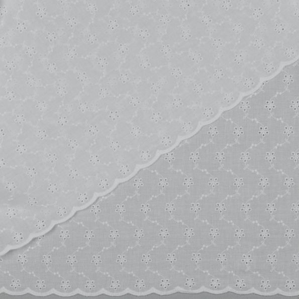 Tissu Coton Broderie anglaise petites fleurs sur fond Blanc - Par 10 cm