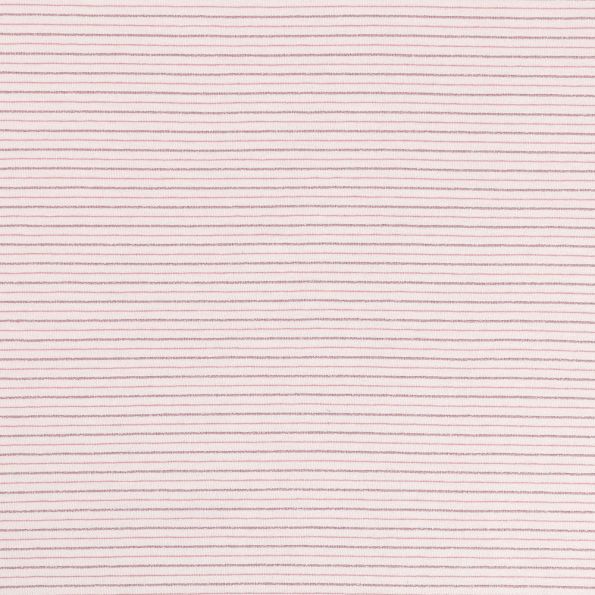 Tissu Jersey Coton Lurex Rayures roses sur fond Ecru - Par 10 cm
