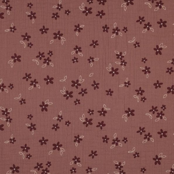 Tissu Double gaze Maiween sur fond Vieux rose - Par 10 cm