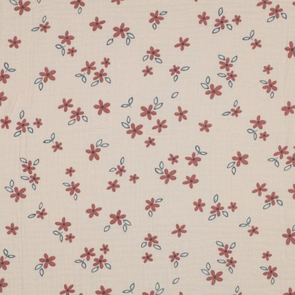 Tissu Double gaze Maiween sur fond Ecru - Par 10 cm