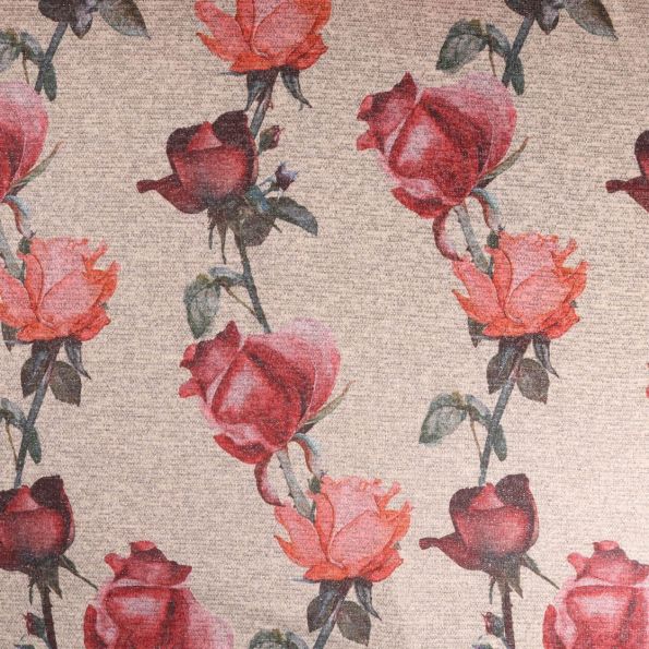 Tissu Maille Lurex Rose rouge et bordeaux sur fond Beige chiné - Par 10 cm