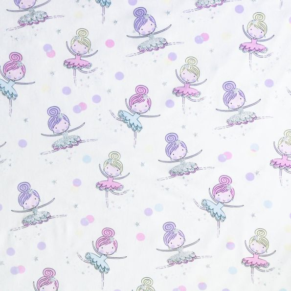 Tissu Jersey Magique Danseuses Noires et pailletées argent sur fond Blanc - Par 10 cm