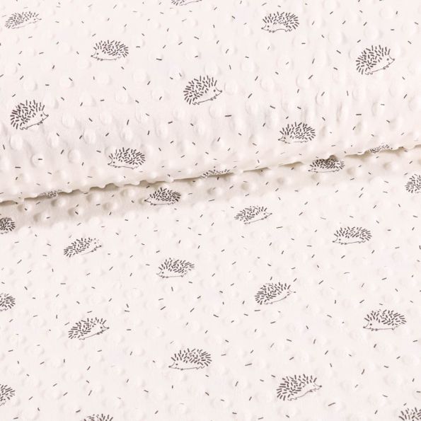 Tissu Minky Ultra doux Pois Hérissons sur fond Blanc - Par 10 cm