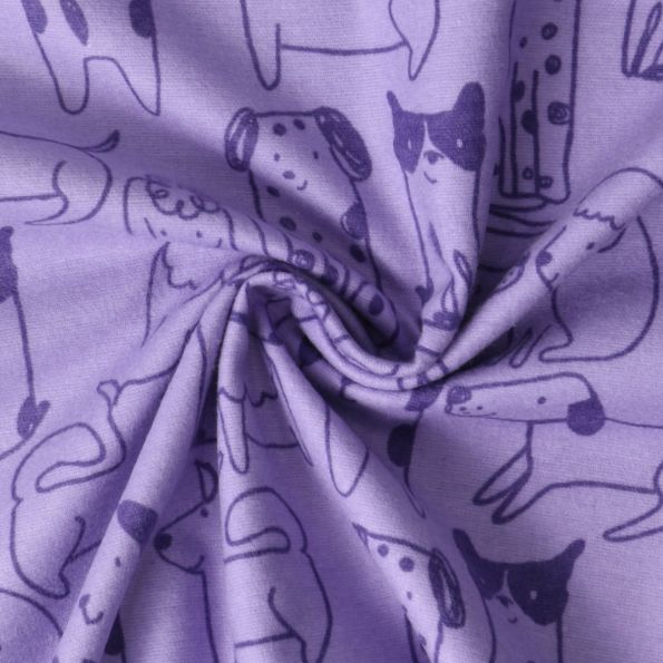 Tissu Flanelle de Coton Louison chiots Violets sur fond Mauve - Par 10 cm