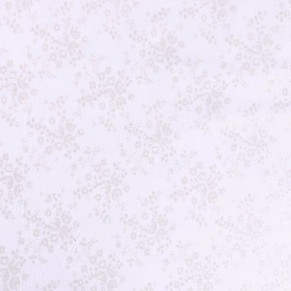 Tissu Voile de coton Fleurs Blanc mat en relief sur fond Blanc - Par 10 cm