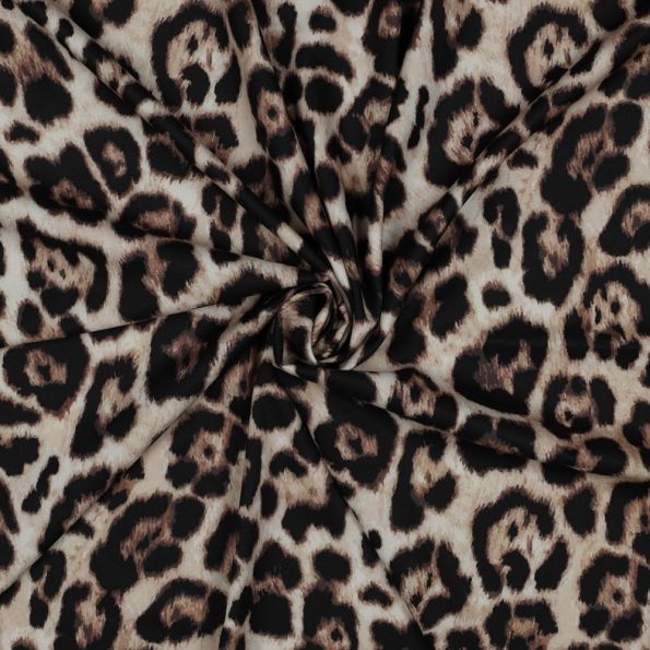 Tissu Strech digital imprimé Léopard sur fond Beige - Par 10 cm