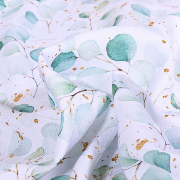 Tissu Viscose Aqua Eucalyptus sur fond Blanc - Par 10 cm