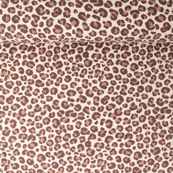 Tissu Sweat léger envers molletonné Naïa léopard Camel sur fond Beige - Par 10 cm