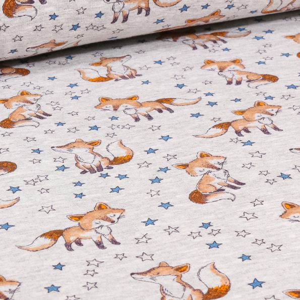 Tissu Sweat envers minky Renardo sur fond Gris chiné - Par 10 cm