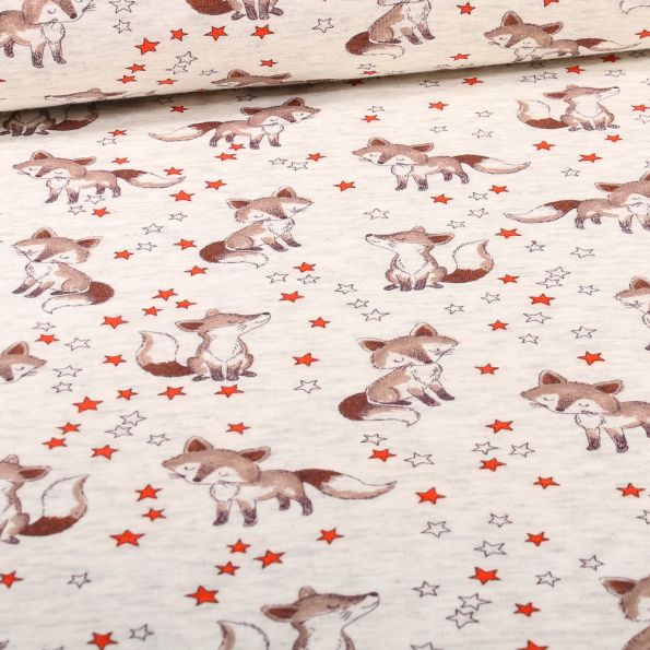 Tissu Sweat envers minky Renardo sur fond Beige chiné - Par 10 cm