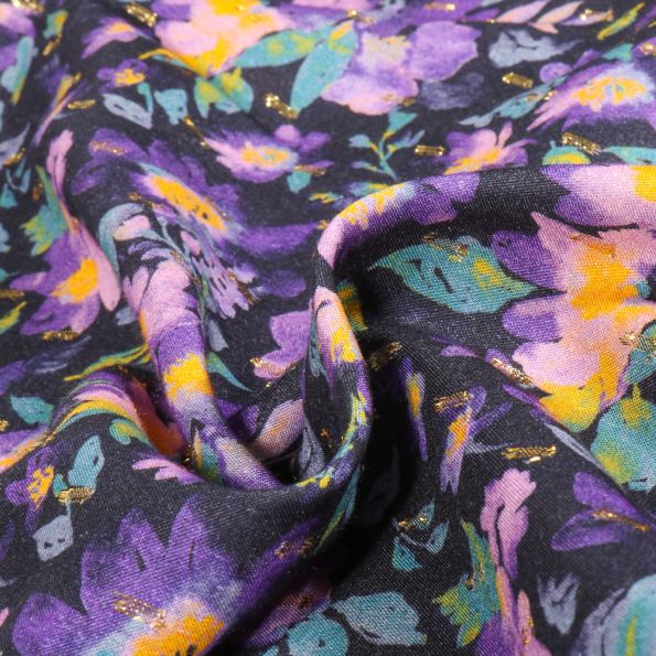 Tissu Viscose lurex Lisiana sur fond Noir - Par 10 cm