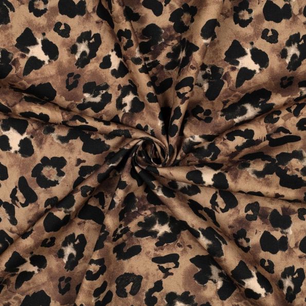 Tissu Toile de Coton Canvas digital Léopard sur fond Marron - Par 10 cm