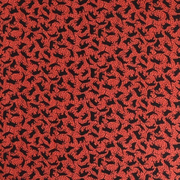 Tissu Viscose imprimé léopard Panthères noires sur fond Brique - Par 10 cm
