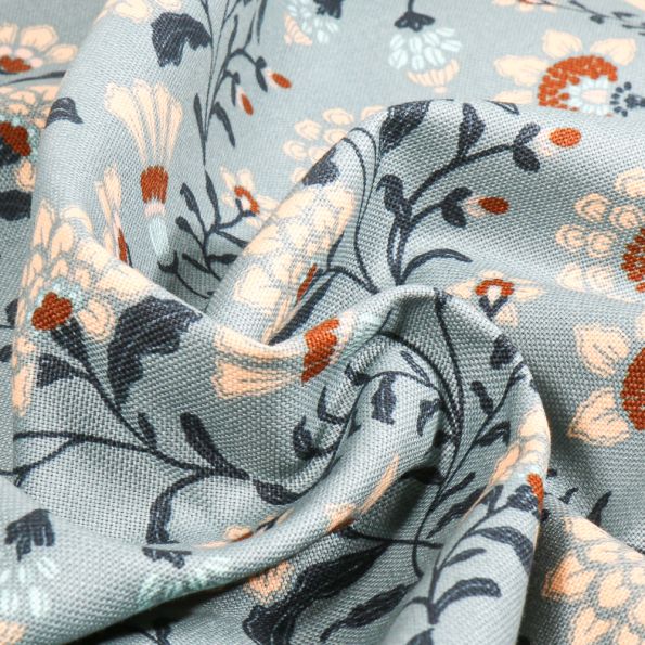 Tissu Toile de Coton Maud sur fond Bleu ciel - Par 10 cm