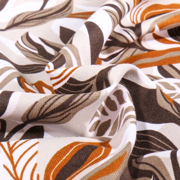 Tissu Toile de Coton Amalfi marron sur fond Blanc - Par 10 cm