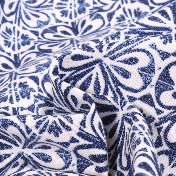 Tissu Toile de Coton Héra bleu sur fond Blanc - Par 10 cm