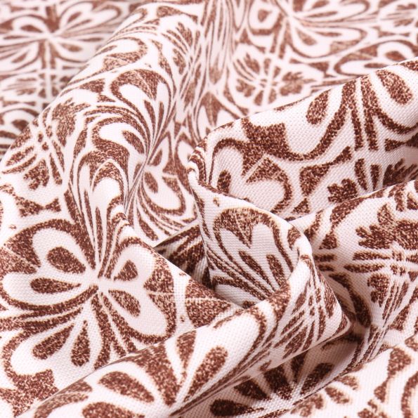 Tissu Toile de Coton Héra marron sur fond Blanc - Par 10 cm