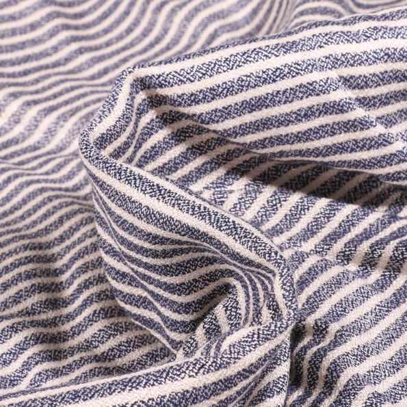 Tissu Viscose épaisse Rayures chiné lurex sur fond Blanc cassé - Par 10 cm