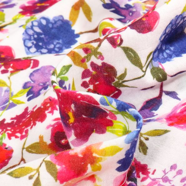 Tissu Double gaze imprimé Flavia sur fond Blanc - Par 10 cm