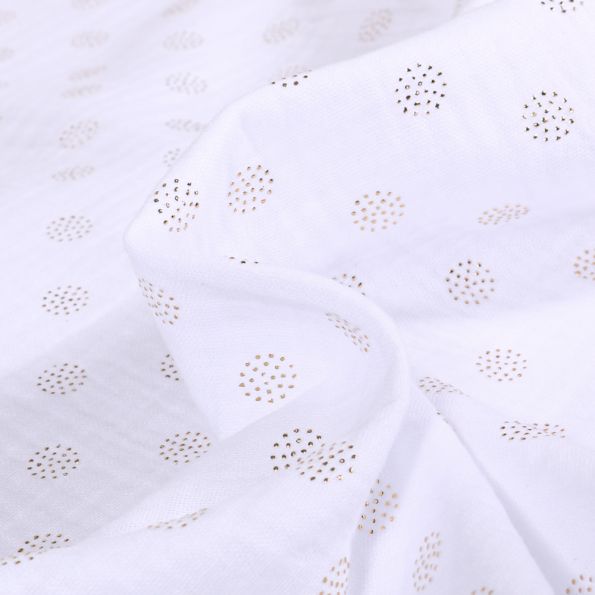 Tissu Double gaze Pointipois dorés sur fond Blanc - Par 10 cm