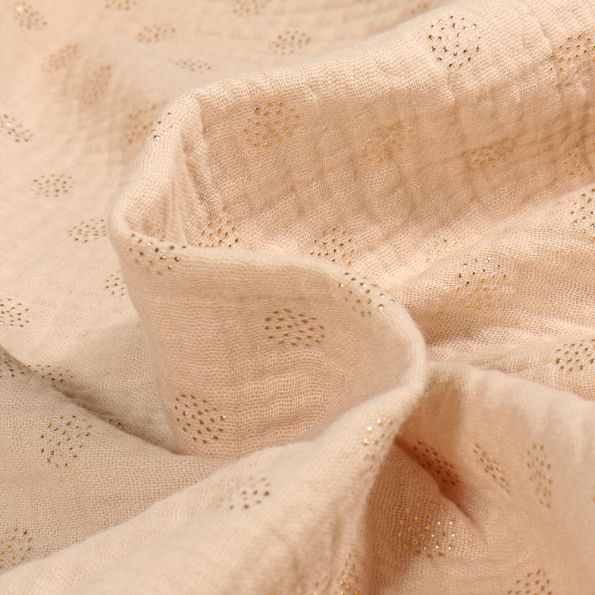 Tissu Double gaze Pointipois dorés sur fond Beige - Par 10 cm