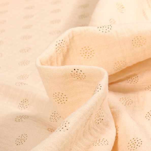 Tissu Double gaze Pointipois dorés sur fond Ivoire - Par 10 cm