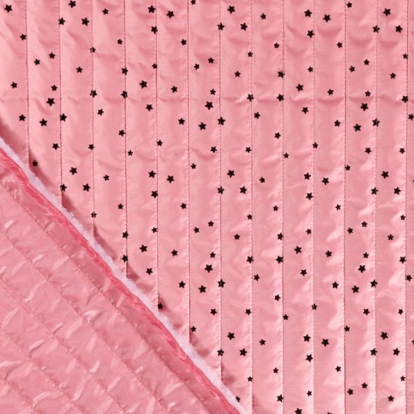 Tissu Doudoune été matelassé Imprimé Etoiles Noires sur fond Vieux rose - Par 10 cm
