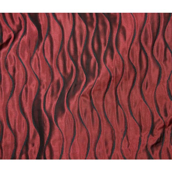 Tissu Jacquard gauffré Rayures ondulées sur fond Rouge - Par 10 cm