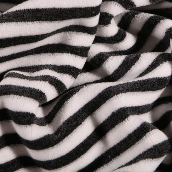 Tissu Jersey Velours Coton Rayures noires sur fond Blanc - Par 10 cm