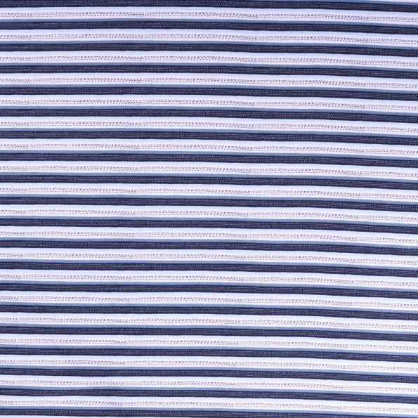 Tissu Jersey coton envers molletonné Rayures et pointillés bleu ciel et marine sur fond Blanc - Par 10 cm