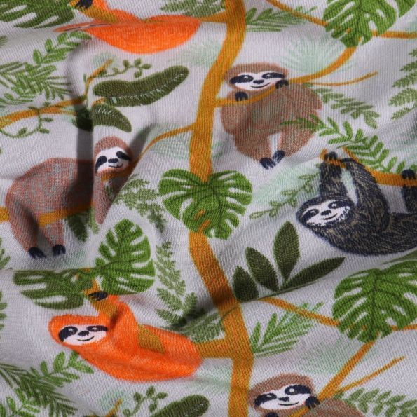 Tissu Jersey Coton Paresseux sur fond Gris - Par 10 cm