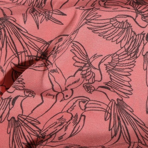 Tissu Crêpe stretch Esquisses d’oiseaux sur fond Rose - Par 10 cm