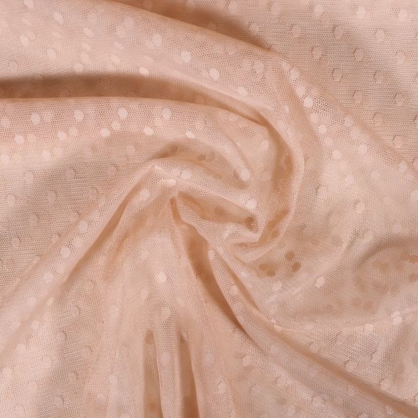 Tissu Tulle Souple Beige Pois - Au mètre