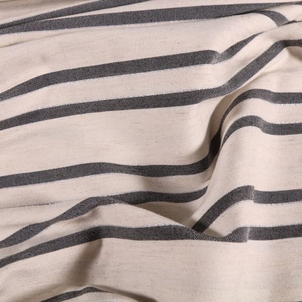 Tissu Viscose Lin Lurex Rayures grises sur fond Naturel - Par 10 cm