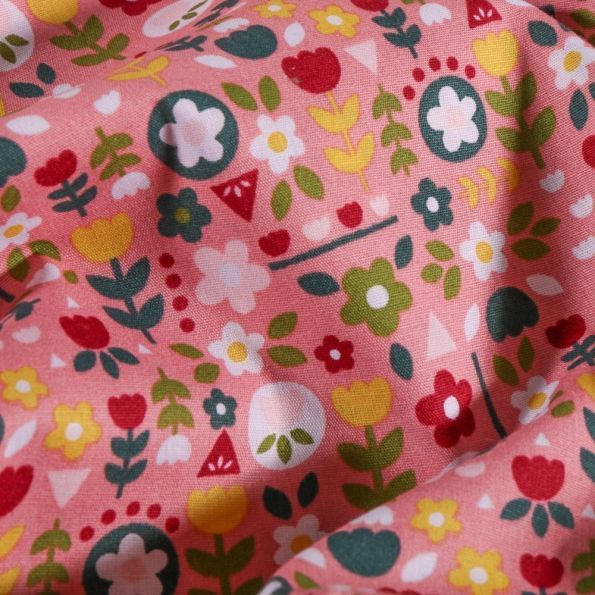 Tissu Coton imprimé LittleBird Fleurs Vintage sur fond Rose - Par 10 cm