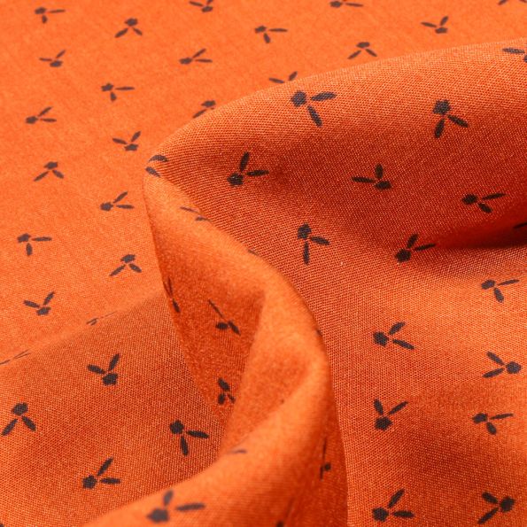 Tissu Viscose Alba Pétales de fleurs sur fond Orange - Par 10 cm