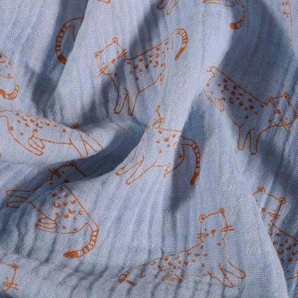 Tissu Double gaze Chats orange sur fond Bleu - Par 10 cm