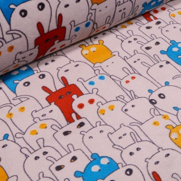 Tissu Jersey Velours Ultra doux Extraterrestre sur fond Blanc - Par 10 cm