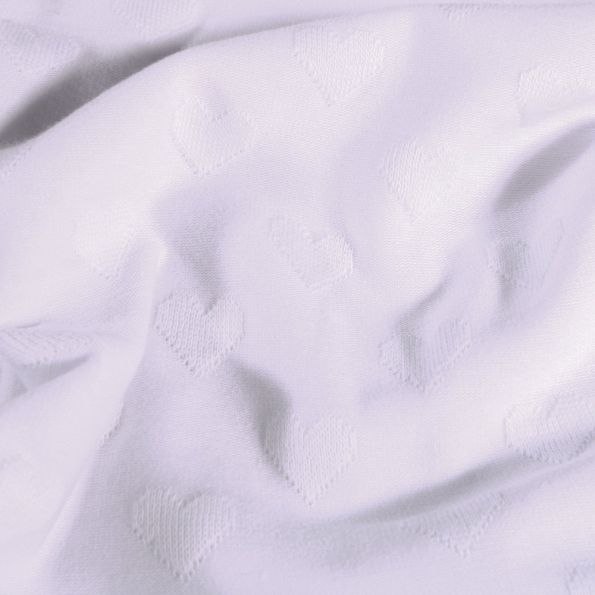 Tissu Jersey coton Cœurs 3D en relief sur fond Blanc - Par 10 cm