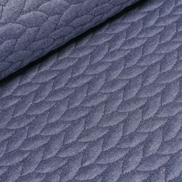 Tissu Sweat  Tressé sur fond Bleu denim - Par 10 cm