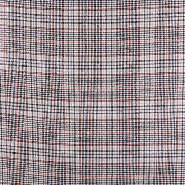 Tissu gabardine légère Carreaux orange et bleu marine sur fond Blanc - Par 10 cm