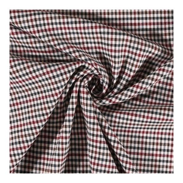 Tissu gabardine légère Petits carreaux Bordeaux et noirs sur fond Blanc cassé - Par 10 cm