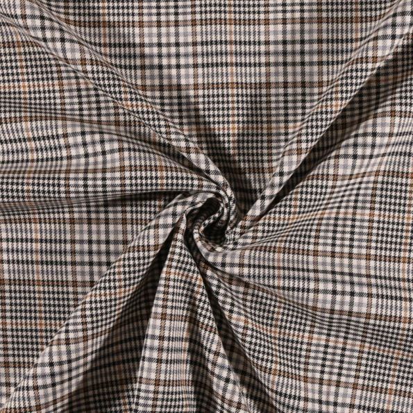 Tissu gabardine légère Petits carreaux noirs et ocre sur fond Blanc cassé - Par 10 cm