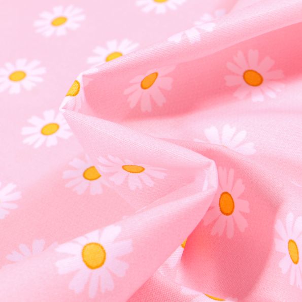 Tissu Coton imprimé LittleBird Pâquerettes sur fond Rose - Par 10 cm