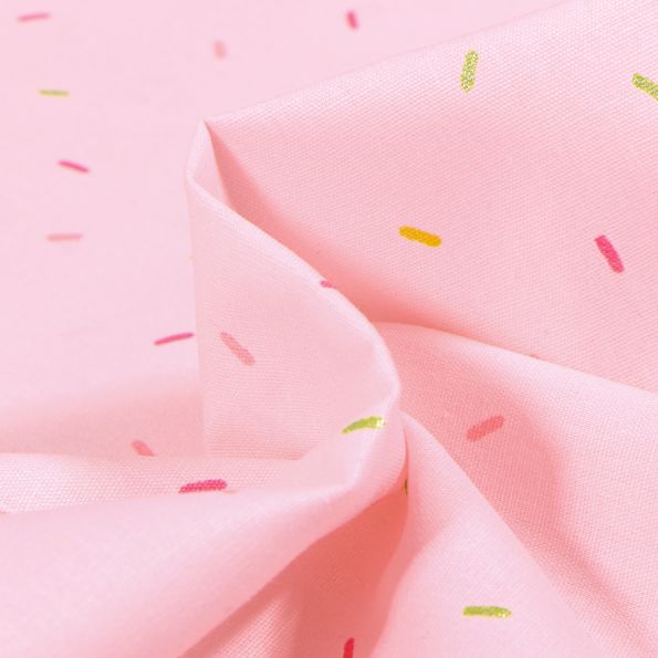Tissu Coton imprimé Confettis colorés sur fond Rose - Par 10 cm