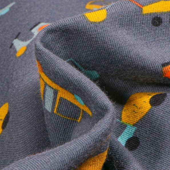 Tissu Jersey Coton Bio Transports sur fond Gris - Par 10 cm