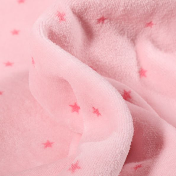 Tissu Jersey Velours tout doux Petites étoiles sur fond Rose bébé - Par 10 cm